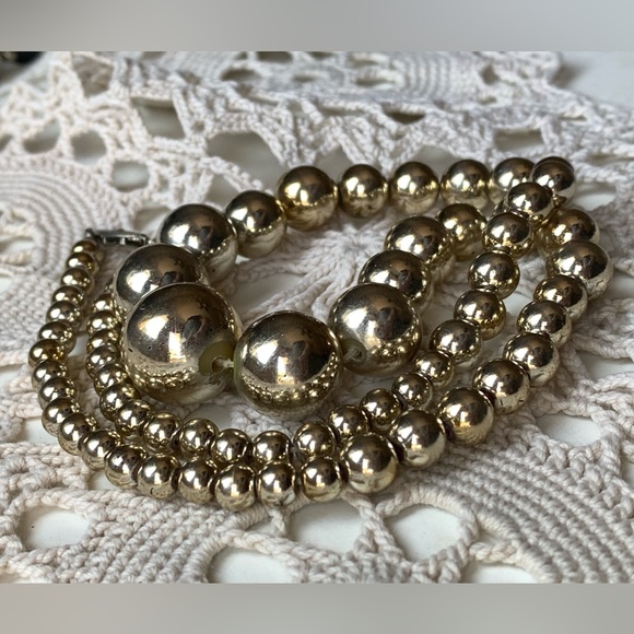Vintage Estate Vermeil Gold Over Silver Acrylic Beaded Box Clasp Necklace - Picture 1 of 9